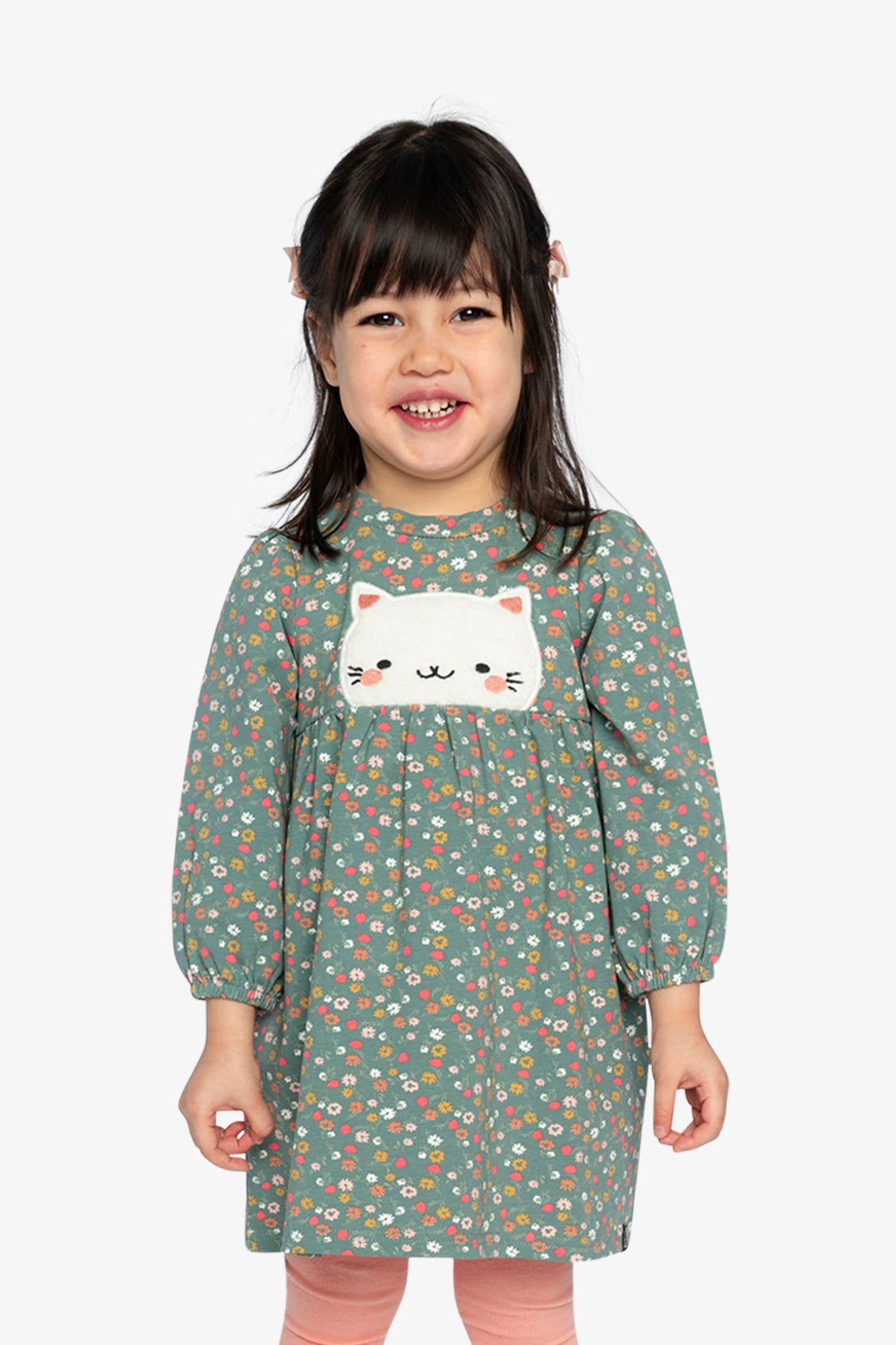 Robe imprimée vert imprimé fleurs en coton biologique