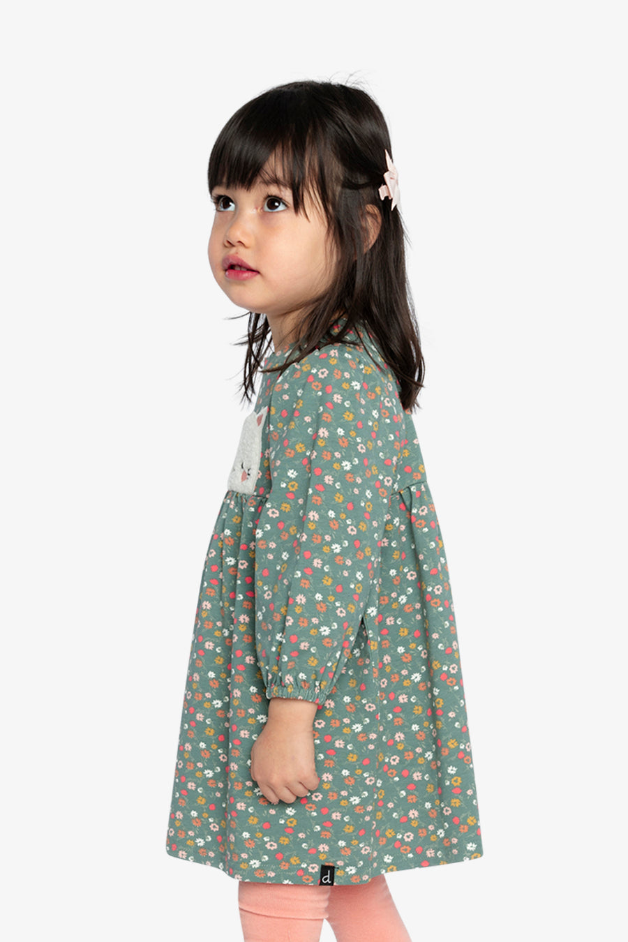 Robe imprimée vert imprimé fleurs en coton biologique