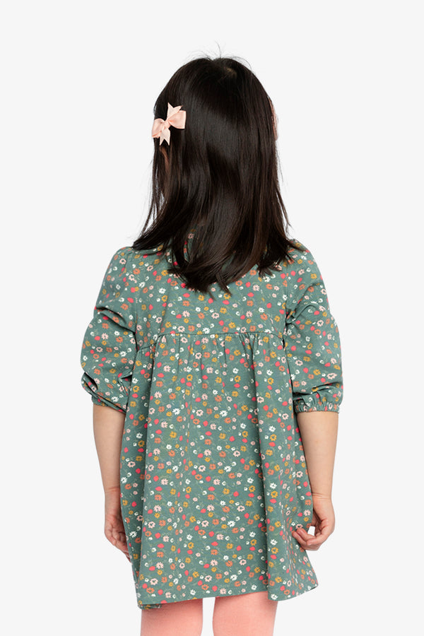 Robe imprimée vert imprimé fleurs en coton biologique