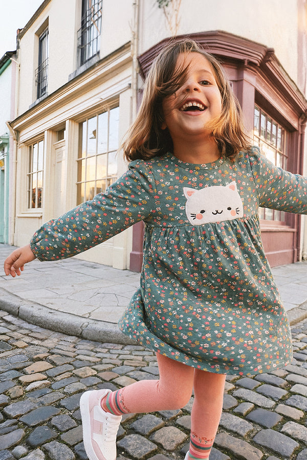 Robe imprimée vert imprimé fleurs en coton biologique