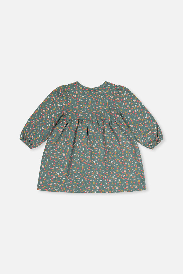 Robe imprimée vert imprimé fleurs en coton biologique