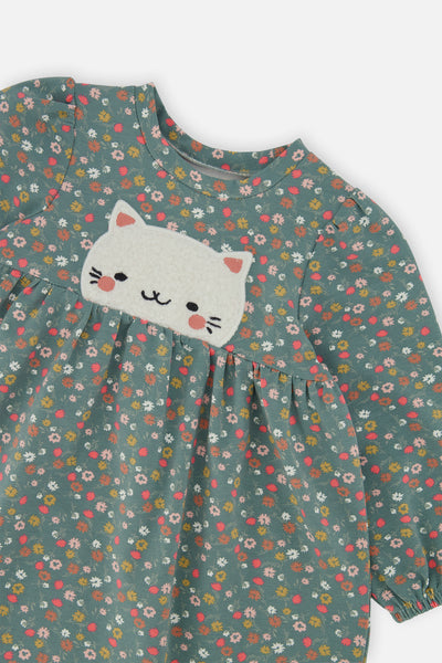 Robe imprimée vert imprimé fleurs en coton biologique