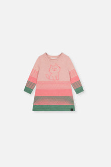 Baby Knitted Stripe Dress Very Pale Pink And Green