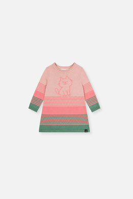 Baby Knitted Stripe Dress Very Pale Pink And Green