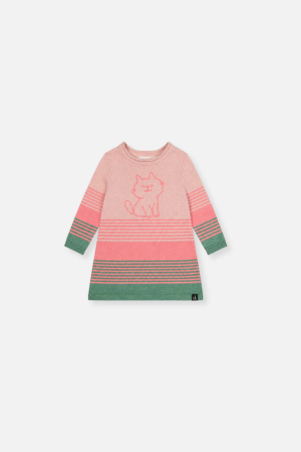 Baby Knitted Stripe Dress Very Pale Pink And Green