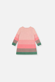 Baby Knitted Stripe Dress Very Pale Pink And Green