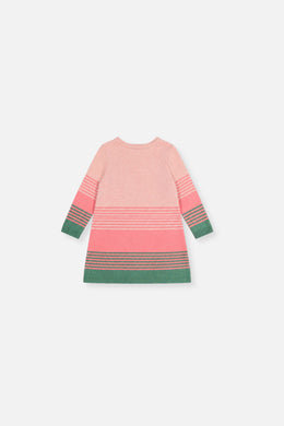 Baby Knitted Stripe Dress Very Pale Pink And Green
