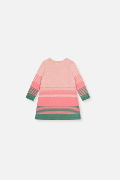 Baby Knitted Stripe Dress Very Pale Pink And Green
