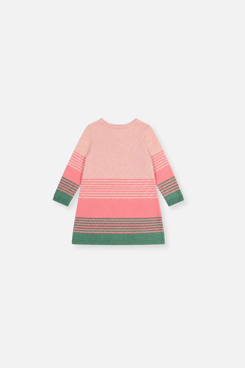 Baby Knitted Stripe Dress Very Pale Pink And Green