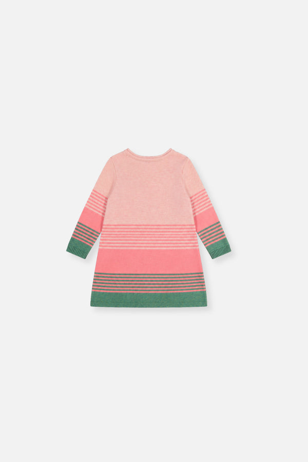 Baby Knitted Stripe Dress Very Pale Pink And Green