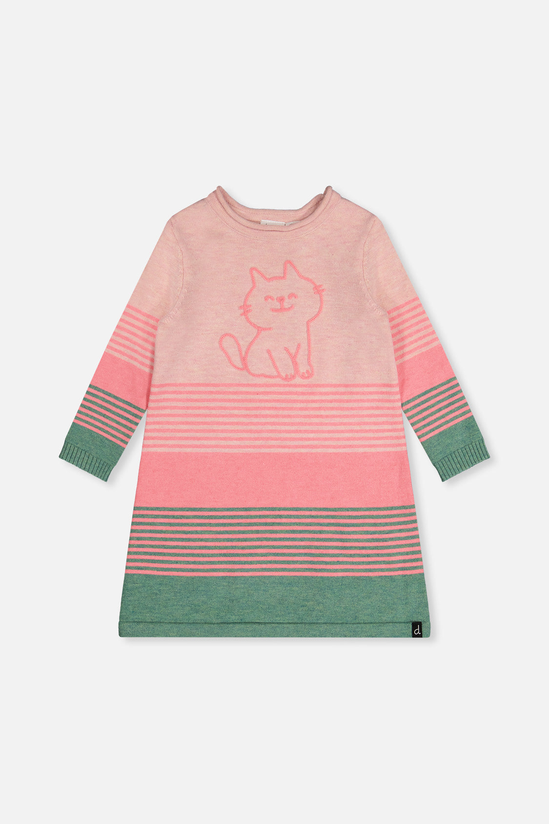 Knitted Stripe Dress Very Pale Pink And Green