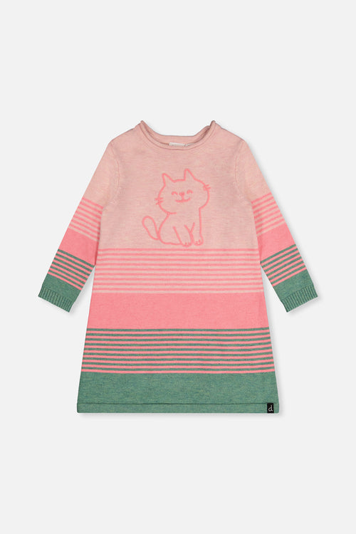 Knitted Stripe Dress Very Pale Pink And Green