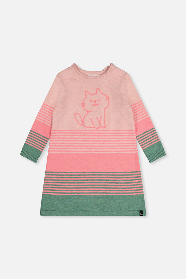 Knitted Stripe Dress Very Pale Pink And Green