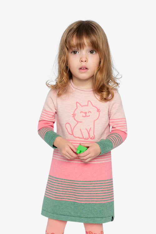 Knitted Stripe Dress Very Pale Pink And Green