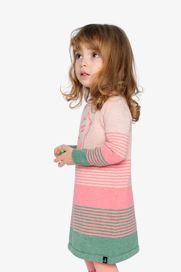 Knitted Stripe Dress Very Pale Pink And Green