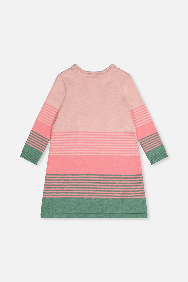 Knitted Stripe Dress Very Pale Pink And Green