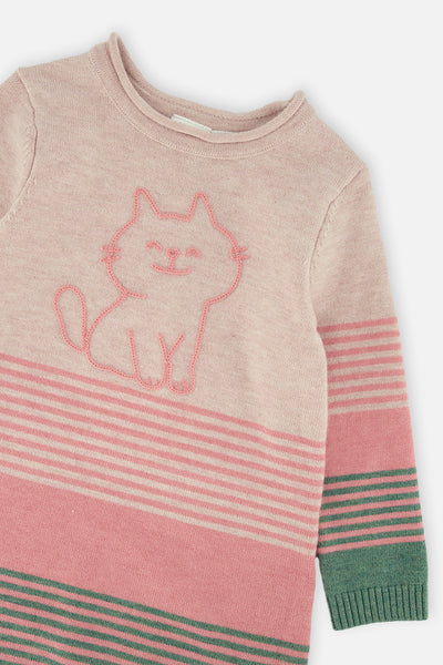 Knitted Stripe Dress Very Pale Pink And Green