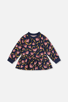 French Terry Top Blue Tulip Print