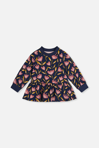 French Terry Top Blue Tulip Print
