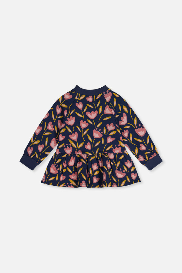 French Terry Top Blue Tulip Print