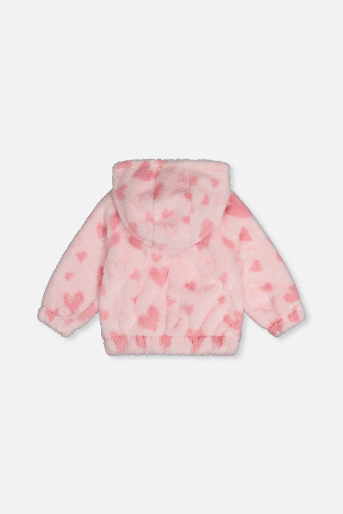 Veste zippée avec capuchon en fausse fourrure rose imprimé cœurs