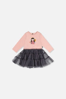 Robe bi-matière vieux rose pâle et bleu marine pour bébé