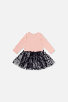 Robe bi-matière vieux rose pâle et bleu marine pour bébé