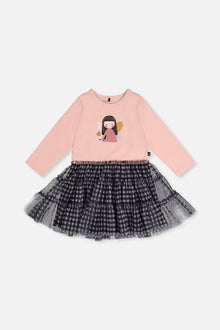 Bi-Material Dress Pale Dusty Pink And Navy