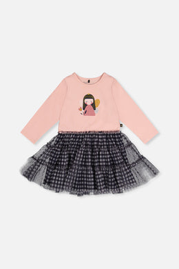 Bi-Material Dress Pale Dusty Pink And Navy