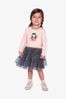 Bi-Material Dress Pale Dusty Pink And Navy