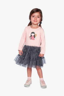 Bi-Material Dress Pale Dusty Pink And Navy