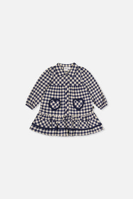 Baby Shirt Dress With Frills Blue And White Gingham Print
