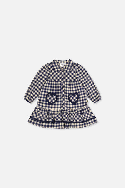 Baby-Kleid mit Rüschen in Blau-Weiß kariertem Muster