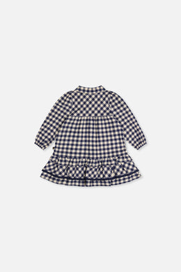 Baby Shirt Dress With Frills Blue And White Gingham Print
