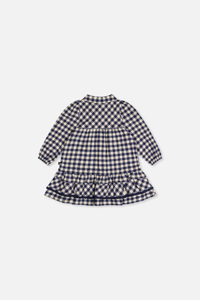 Baby-Kleid mit Rüschen in Blau-Weiß kariertem Muster