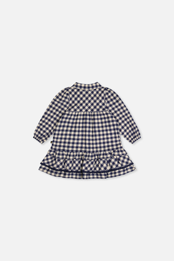 Baby-Kleid mit Rüschen in Blau-Weiß kariertem Muster