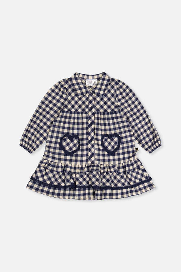 Shirt Dress With Frills Blue And White Gingham Print
