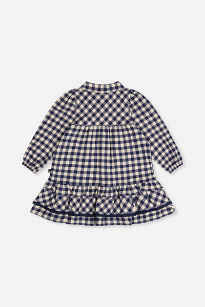 Shirt Dress With Frills Blue And White Gingham Print