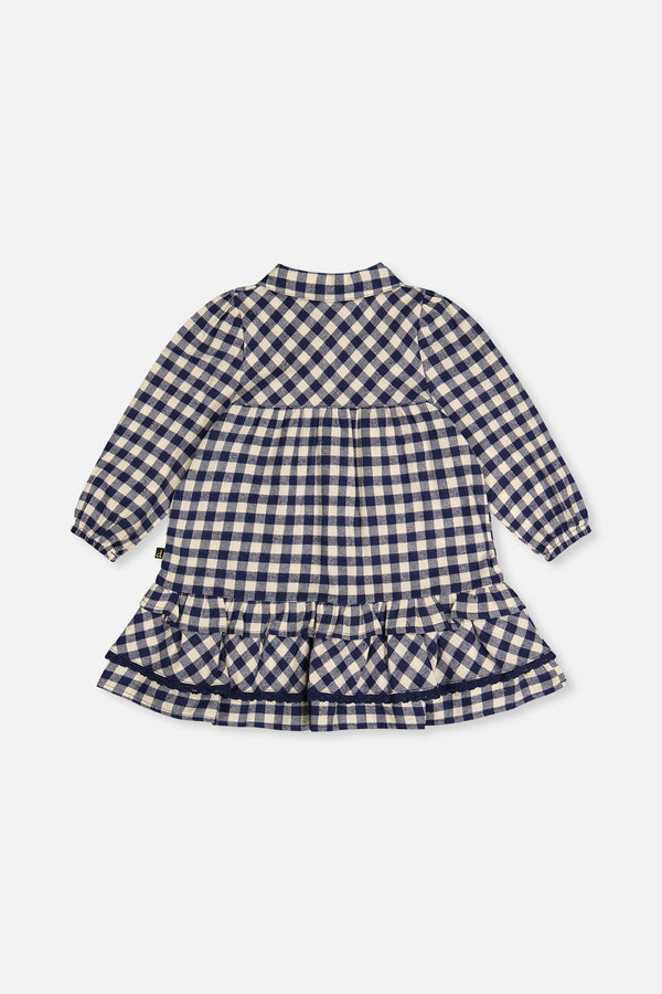 Shirt Dress With Frills Blue And White Gingham Print