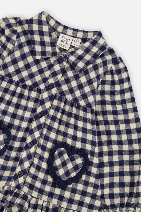 Shirt Dress With Frills Blue And White Gingham Print