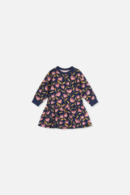 Baby-Kleid aus French Terry mit blauem Tulpenmuster