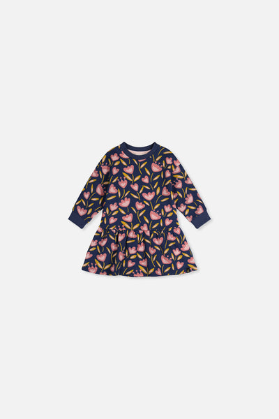 Baby French Terry Dress Blue Tulip Print