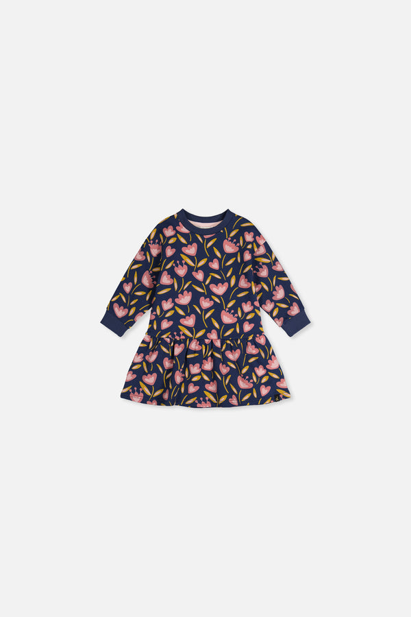 Baby French Terry Dress Blue Tulip Print
