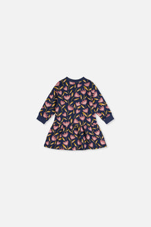 Baby-Kleid aus French Terry mit blauem Tulpenmuster
