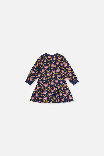 Baby French Terry Dress Blue Tulip Print