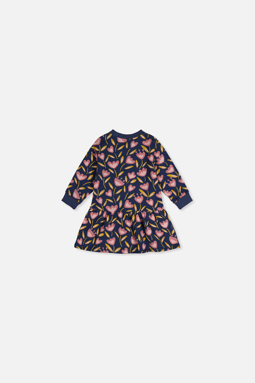 Robe en molleton bleu imprimé tulipes pour bébé
