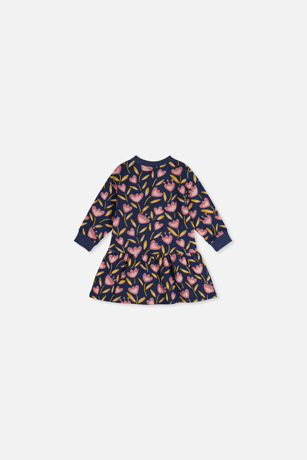 Baby French Terry Dress Blue Tulip Print