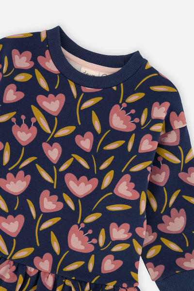 Baby French Terry Dress Blue Tulip Print