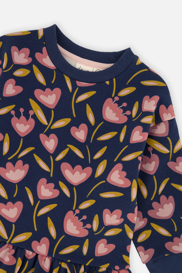 Baby French Terry Dress Blue Tulip Print