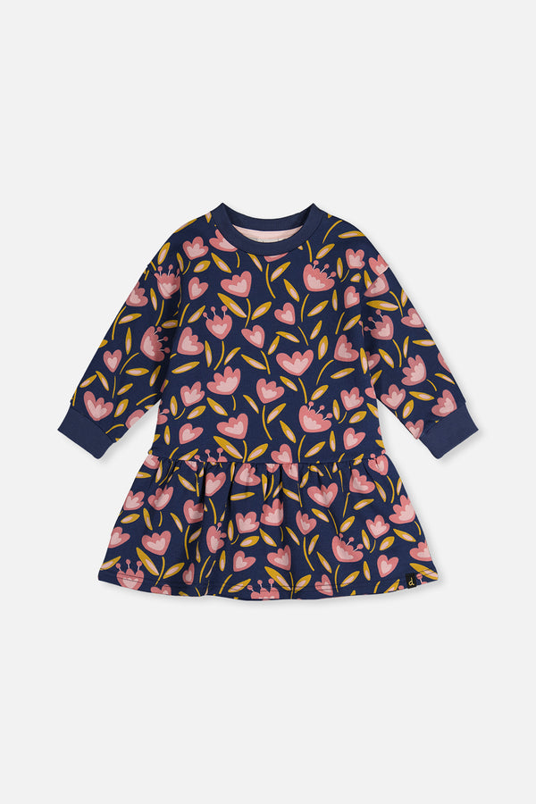 French Terry Dress Blue Tulip Print